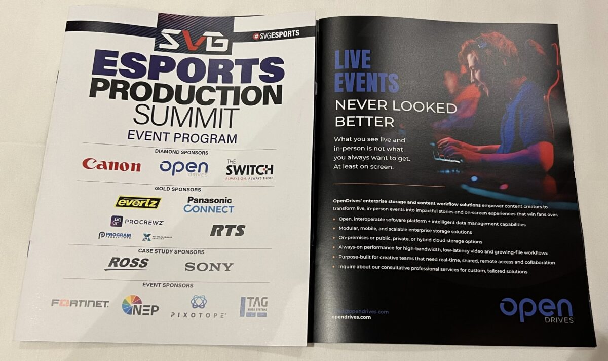 OpenDrives full page ad in the SVG Esports Production Summit program.